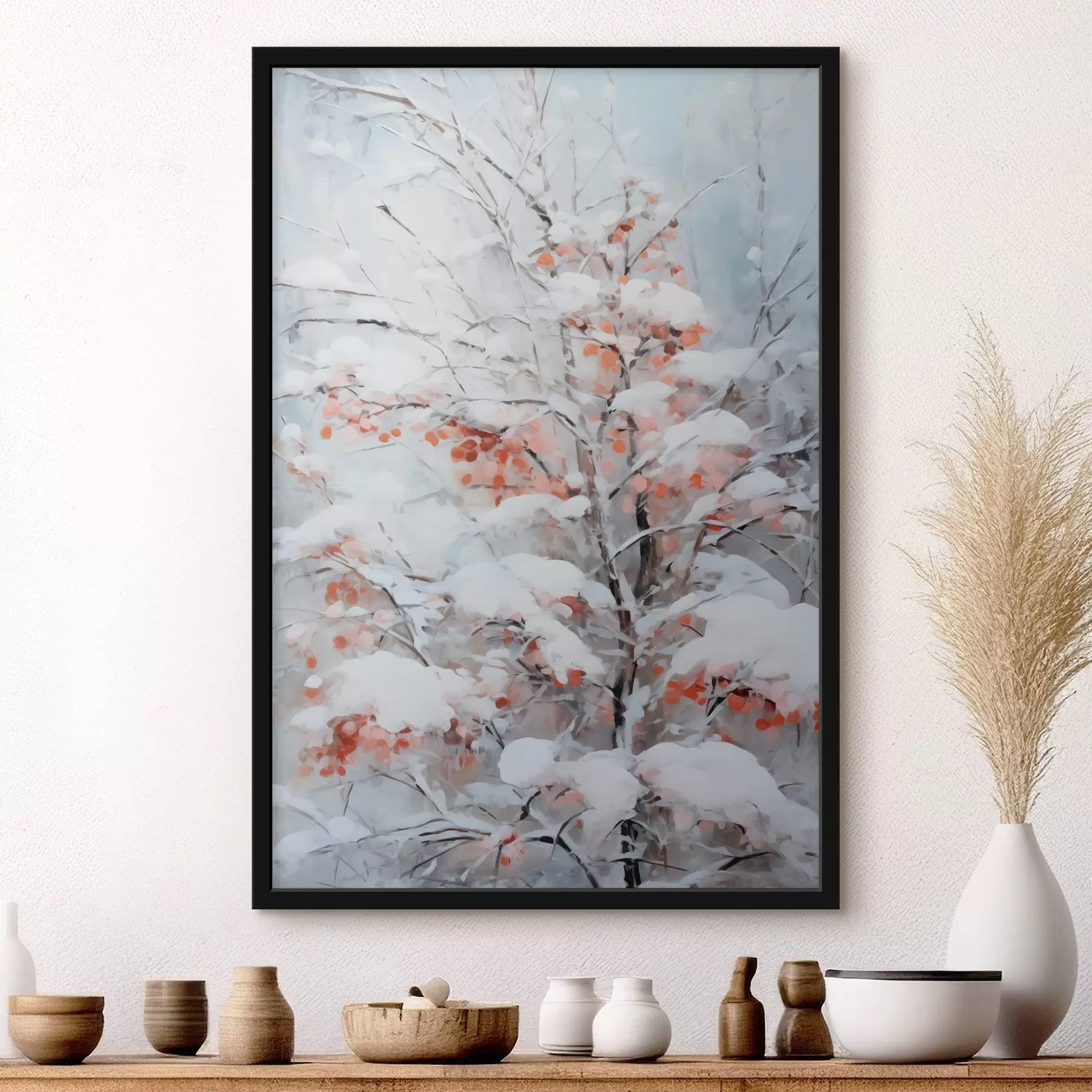 Fotobehang Boom met bessen onder sneeuw f41477