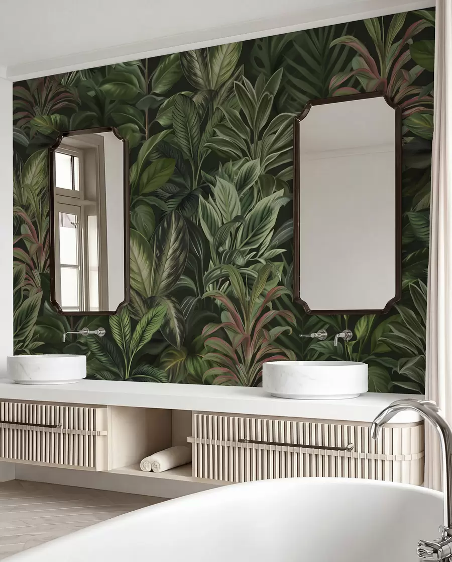 Fotobehang Dik groen tropisch gebladerte w02126
