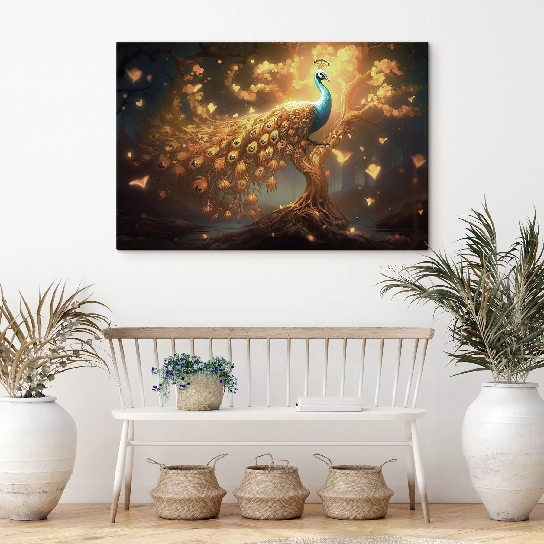 Fotobehang Pauw met weelderige staart op een boom s41565