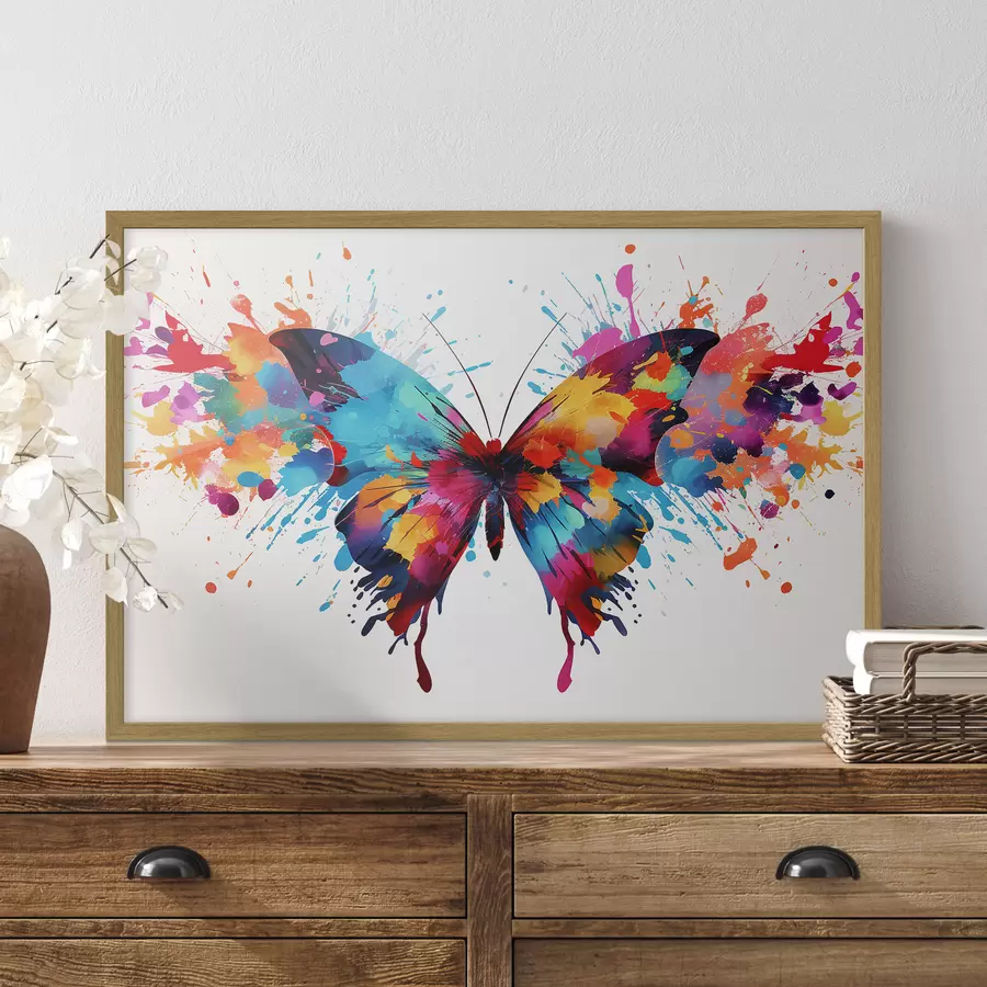 Fotobehang Aquarel vlinder op een achtergrond van veelkleurige verfspatten f41560