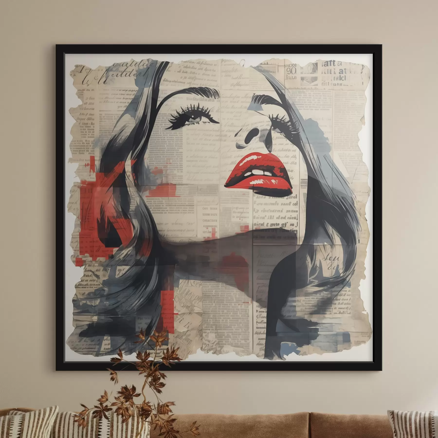  Schilderijen Portret van een meisje op een oude krant in collagestijl f41619