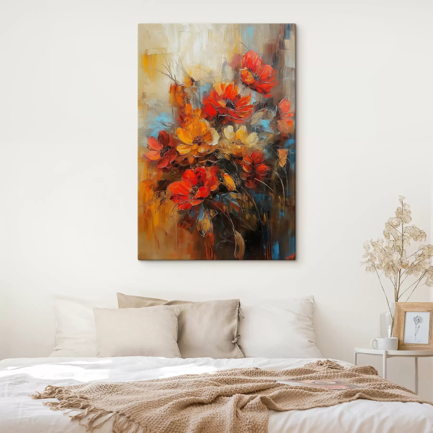 Fotobehang rode bloemen met olieverf s41625