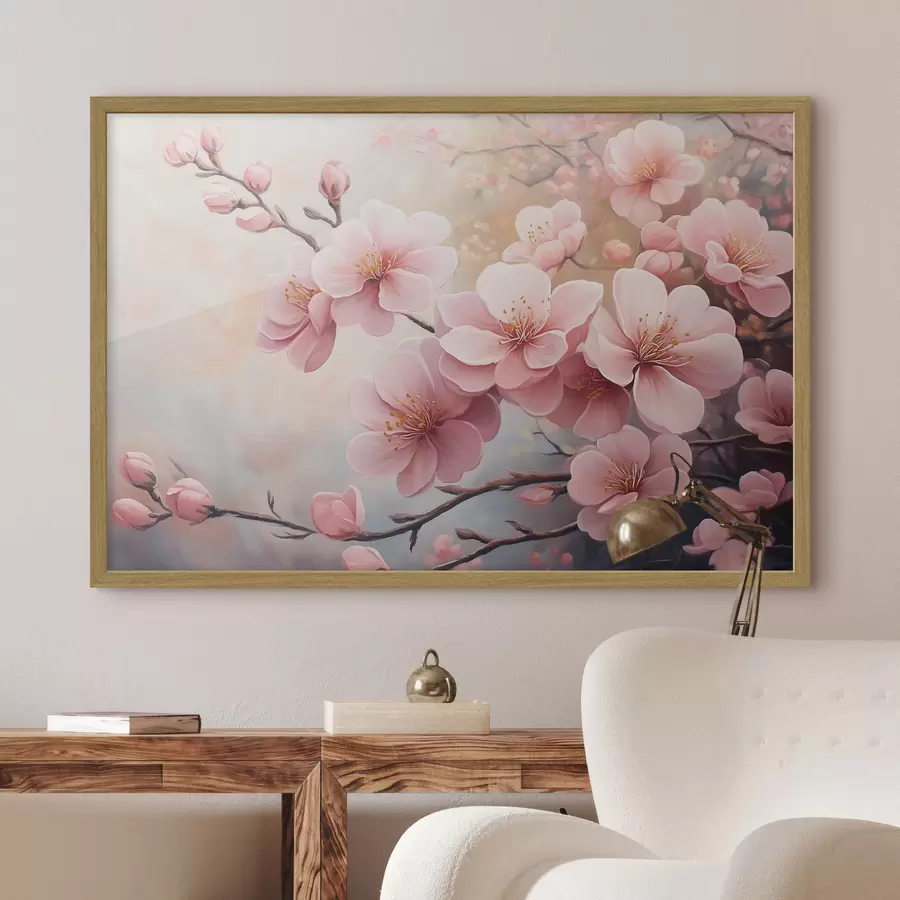 Fotobehang takken met roze bloemen f41628