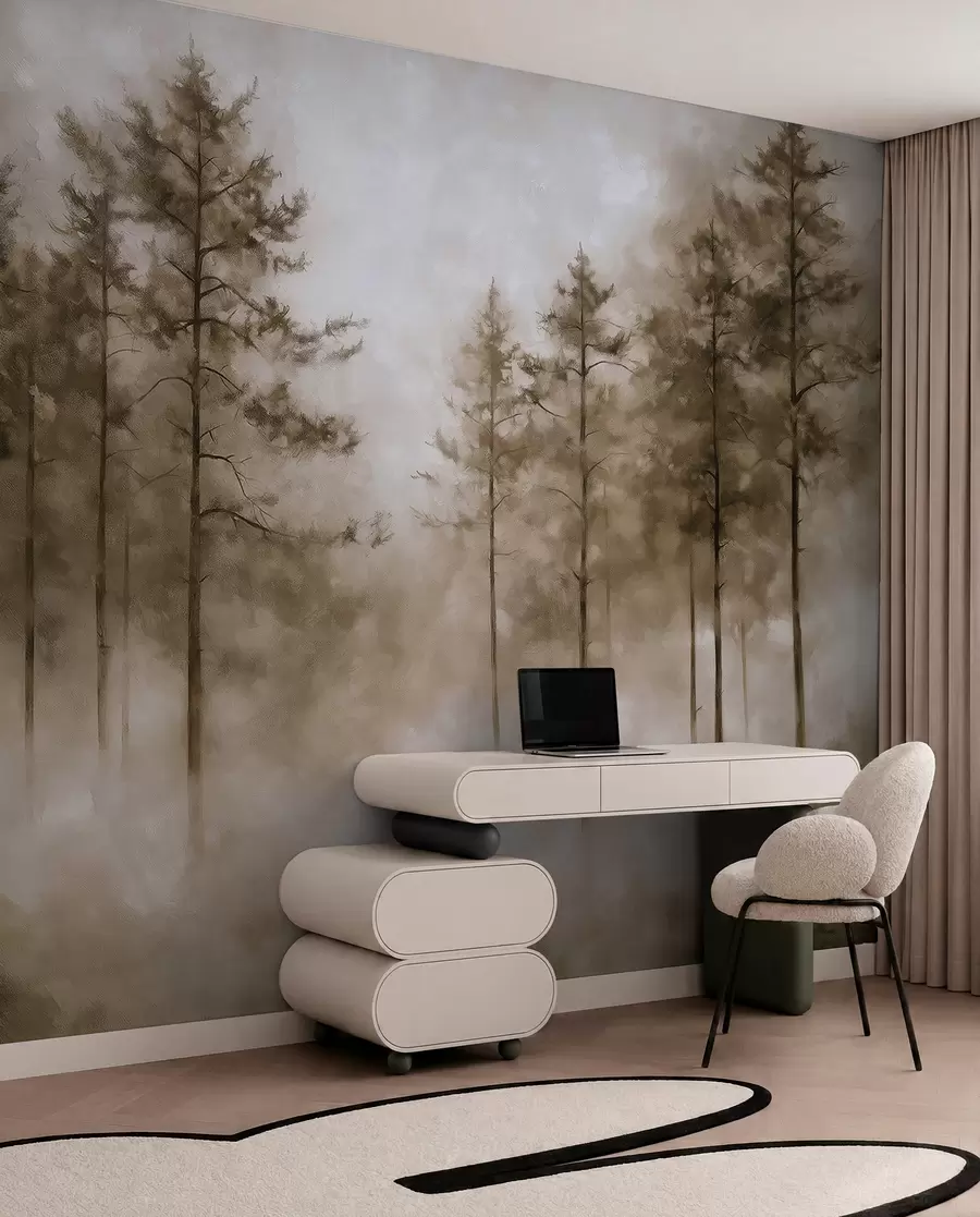 Fotobehang Dennen in gouden nevel w02149v1