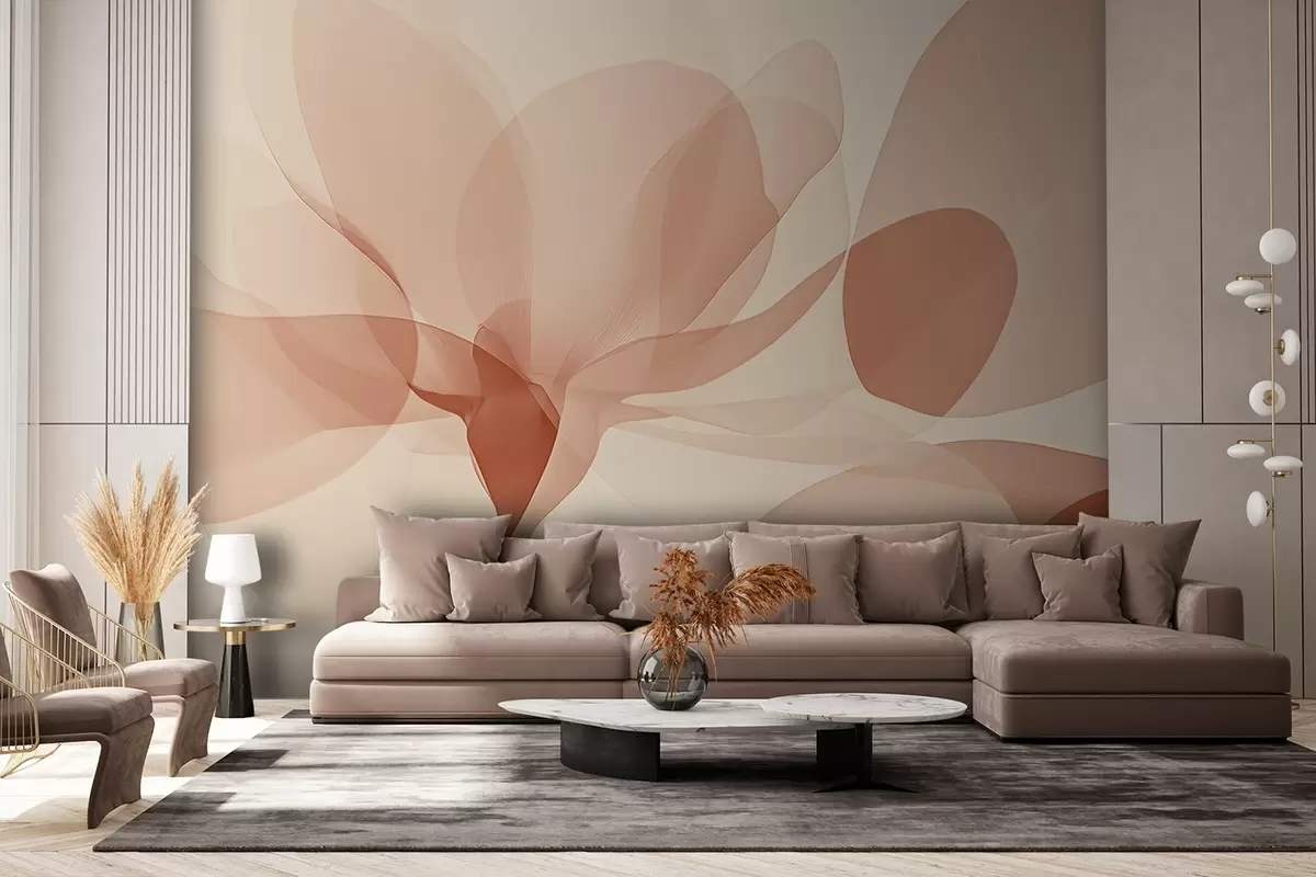 Fotobehang Delicate doorschijnende gardenia en haar bladeren in caral kleur w02194v1