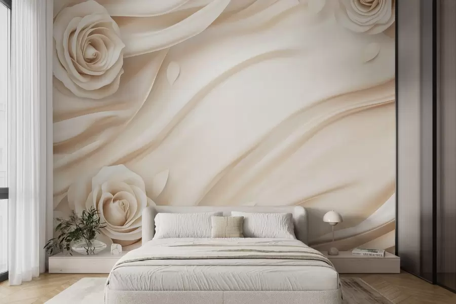 Fotobehang Elegante beige achtergrond met rozen w02197