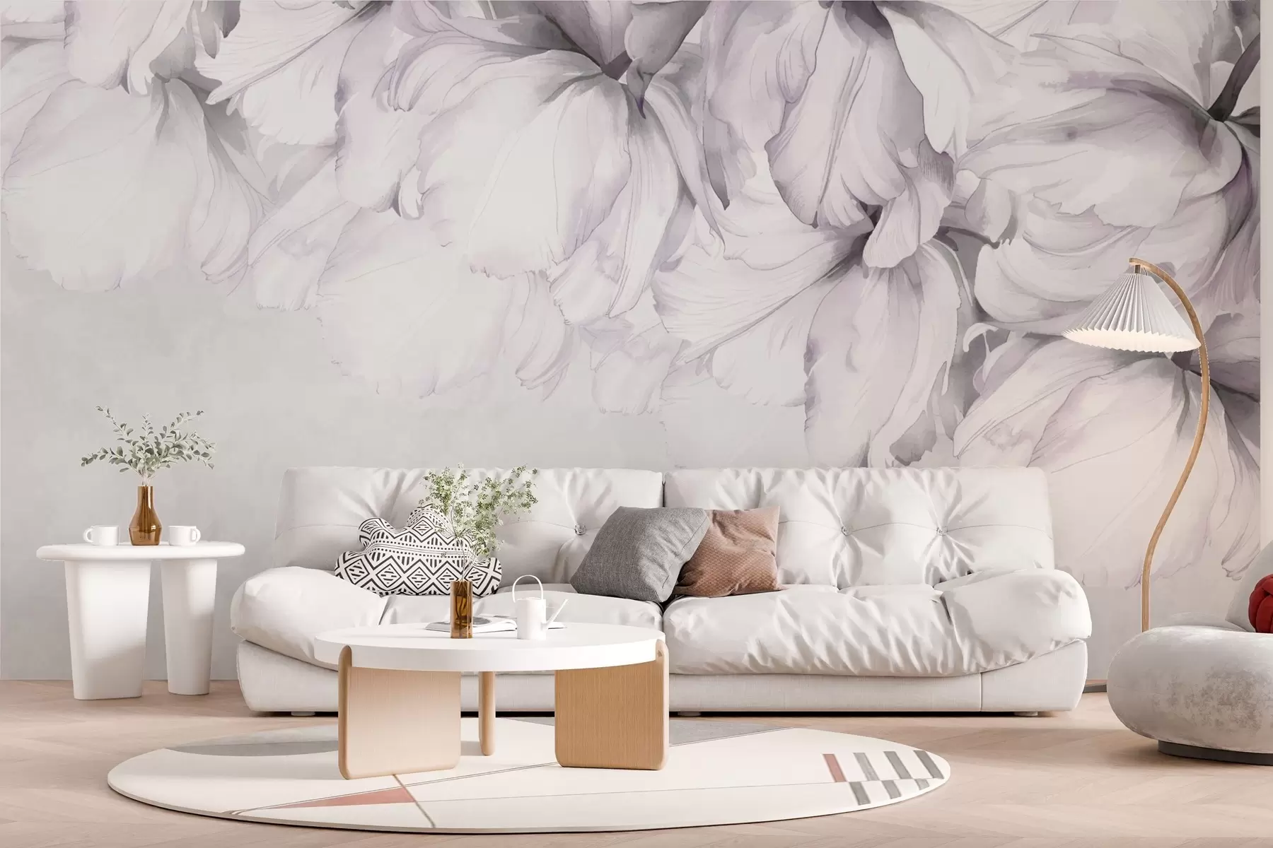 Fotobehang Lichtroze delicate bloemen op een grijze achtergrond w02280