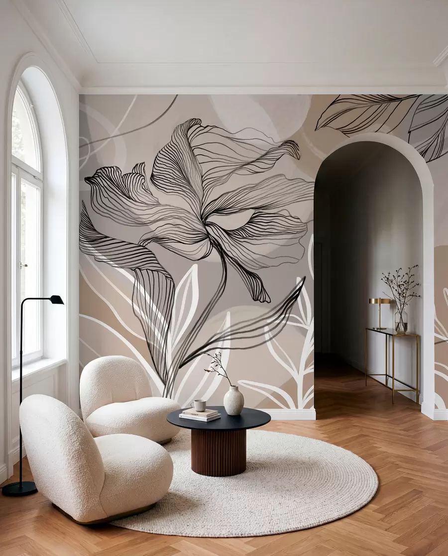 Fotobehang Getekende bloembladen w08413