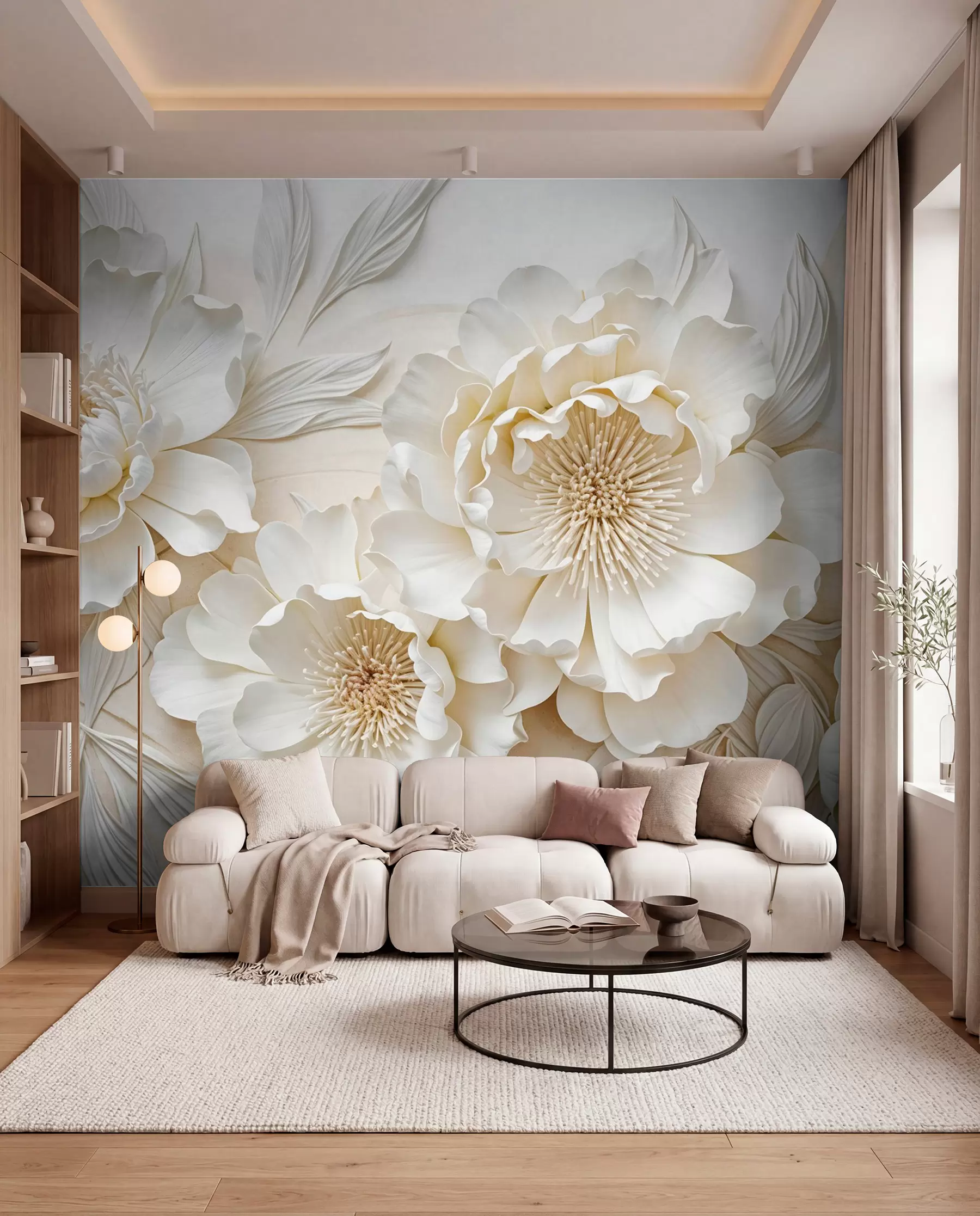 Fotobehang Witte pioenrozen w08431