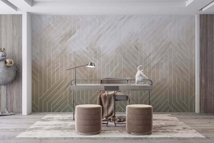 Fotobehang Geometrische abstracte achtergrond met diagonale lijnen en gradiënteffect in bruintinten w08433v1