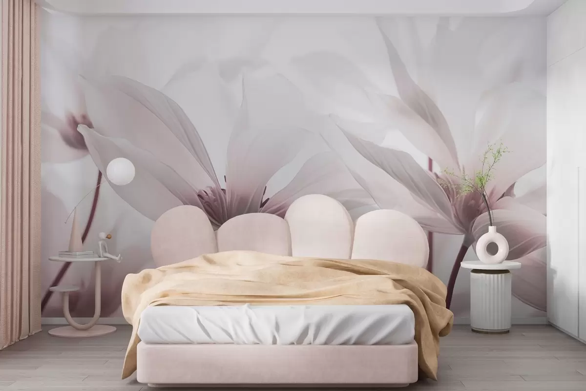 Fotobehang Roze bloemen op een lichte achtergrond w02295v1