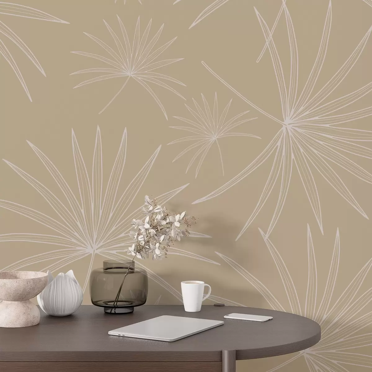 Fotobehang Schematische afbeeldingen van palmbladeren w02257