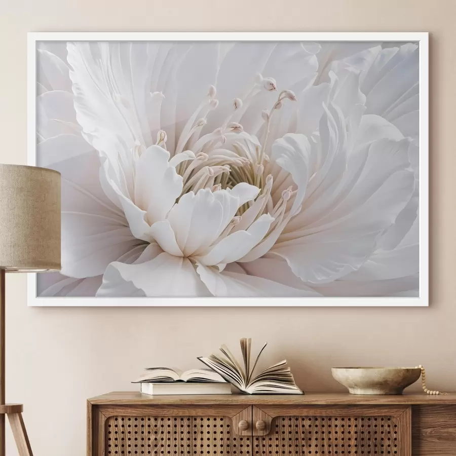 Fotobehang Een close-up van een grote, delicate pastelkleurige bloem met zachte, golvende bloemblaadjes f41721