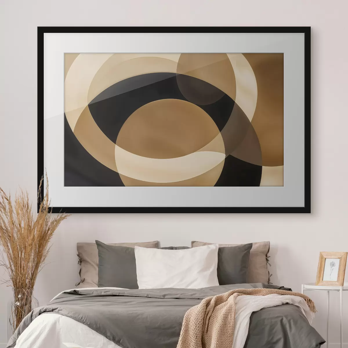 Poster Geometrische vormen in bruin-, beige- en zwarttinten die een abstracte, minimalistische compositie creëren f41741
