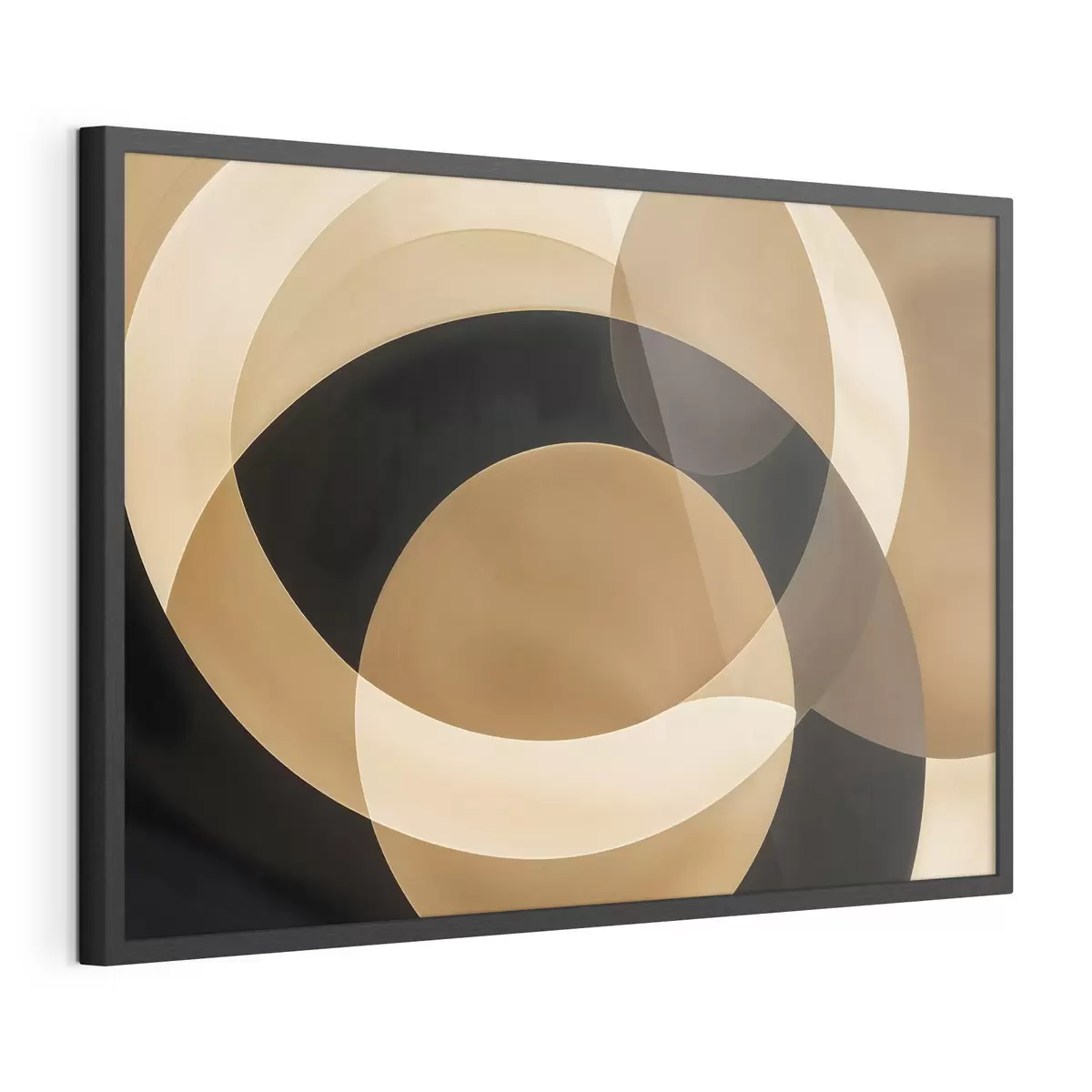 Poster Geometrische vormen in bruin-, beige- en zwarttinten die een abstracte, minimalistische compositie creëren f41741