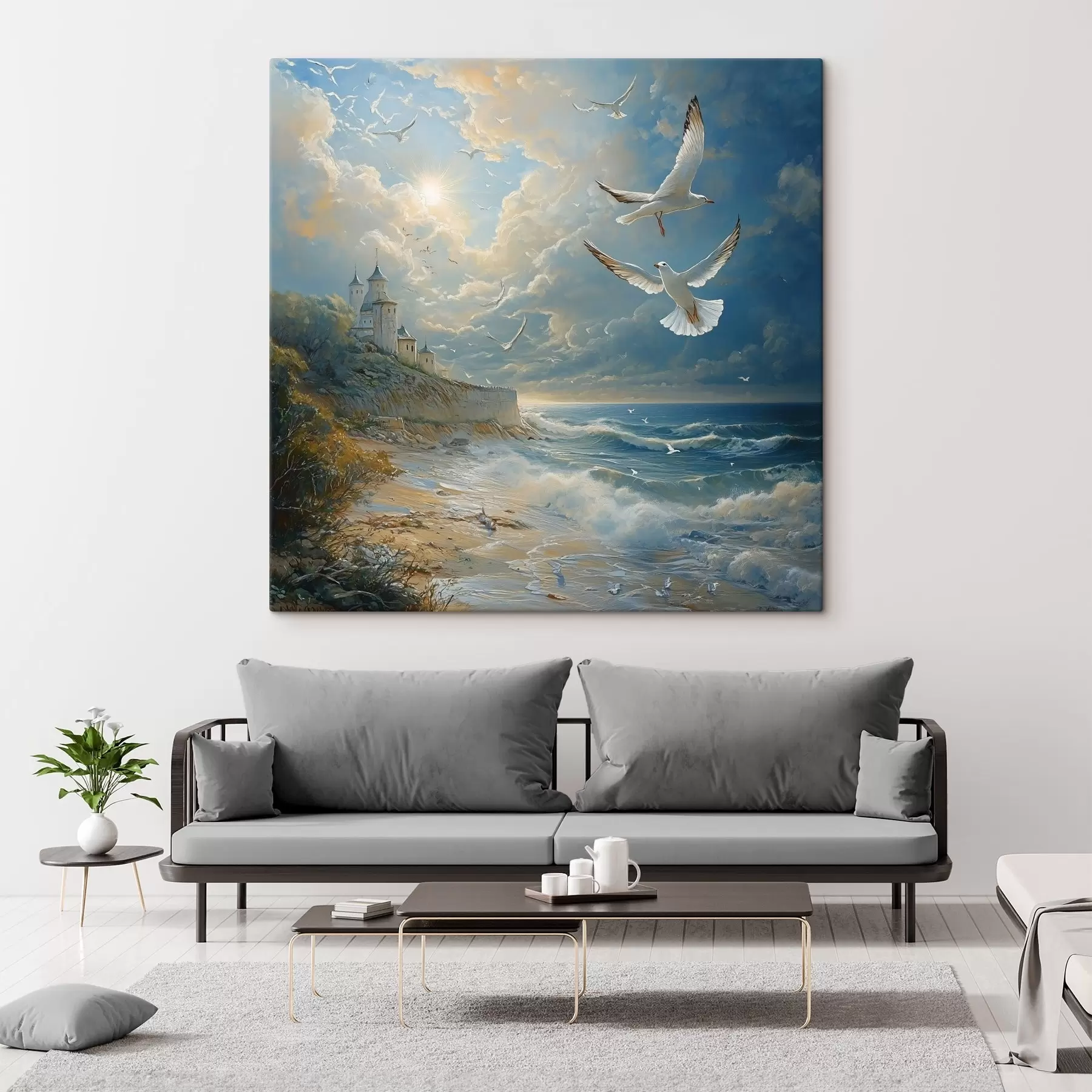 Fotobehang Kust en vogels, in de stijl van olieverf s41756