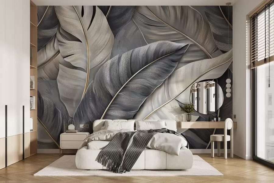 Fotobehang luxe behang met grote tropische bladeren w02342