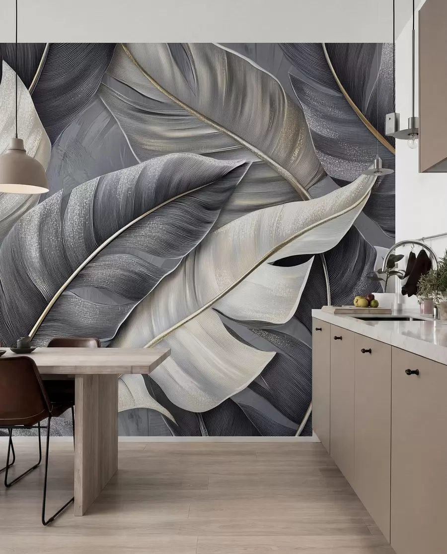Fotobehang luxe behang met grote tropische bladeren w02342