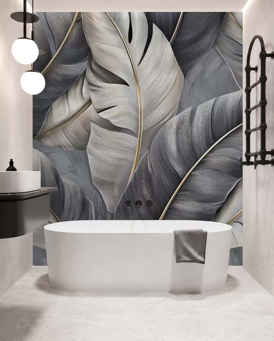 Fotobehang luxe behang met grote tropische bladeren w02342