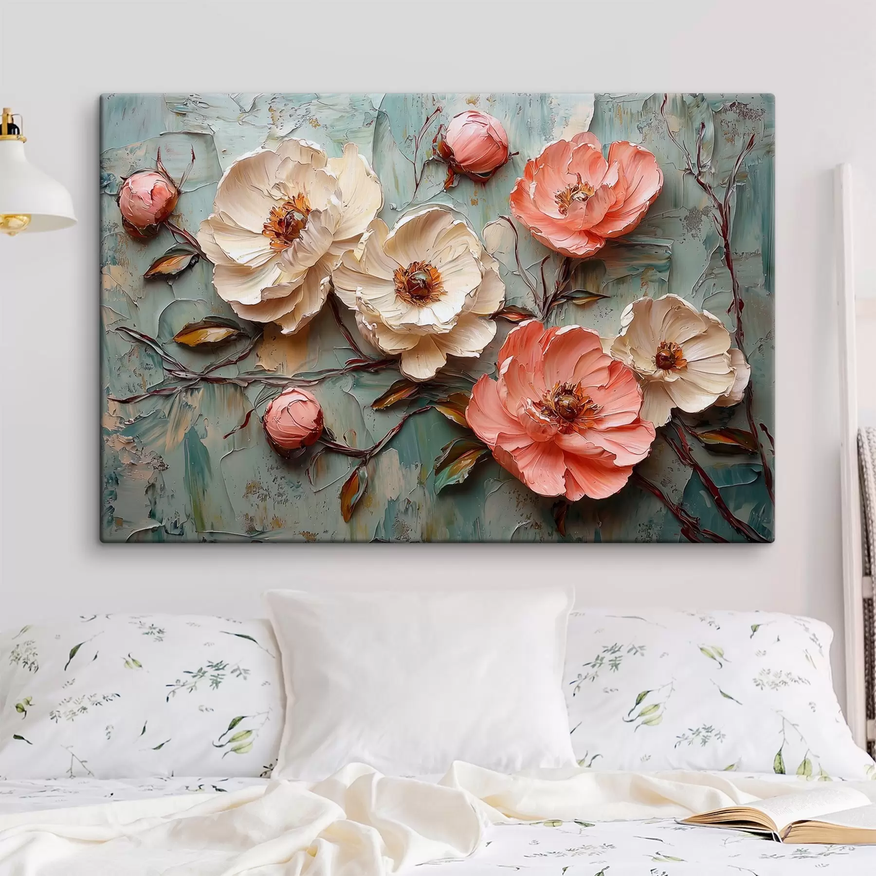 Fotobehang Tak met delicate bloemen in de stijl van olieverfstreken s41827