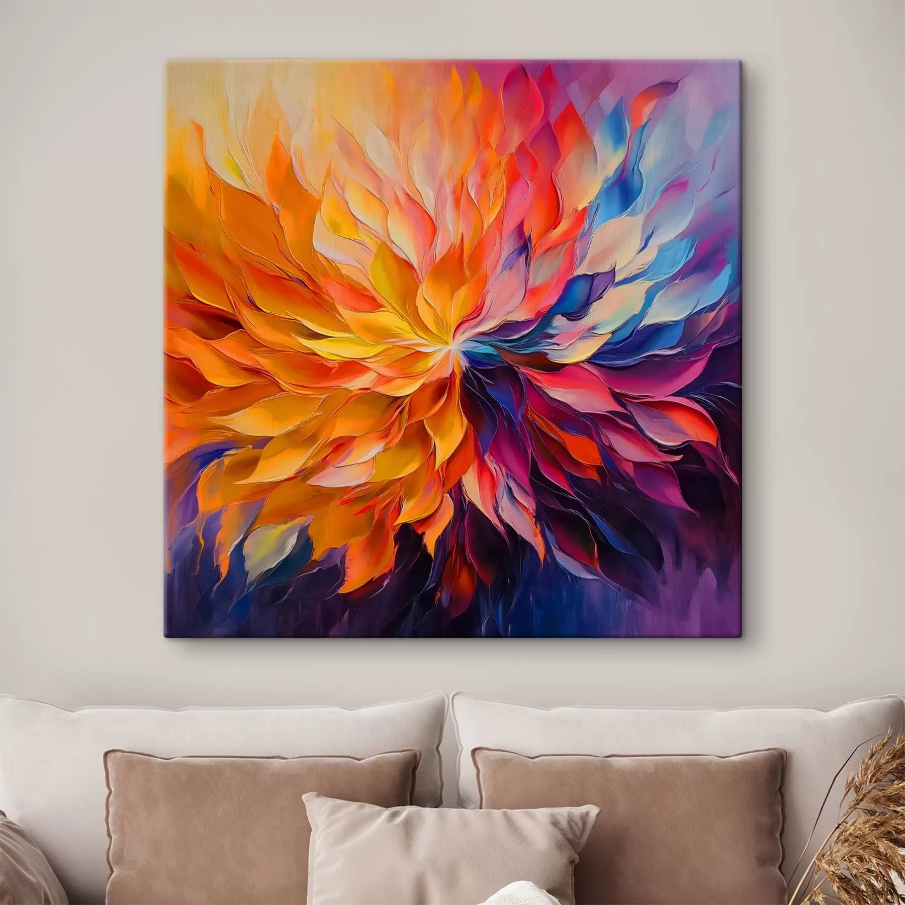 Fotobehang Een abstracte explosie van kleurrijke bloemblaadjes s41814