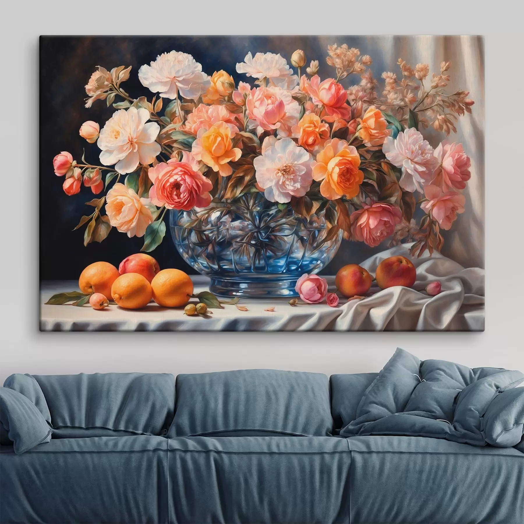  Schilderijen Boeket bloemen in een transparante vaas op een tafel s41533