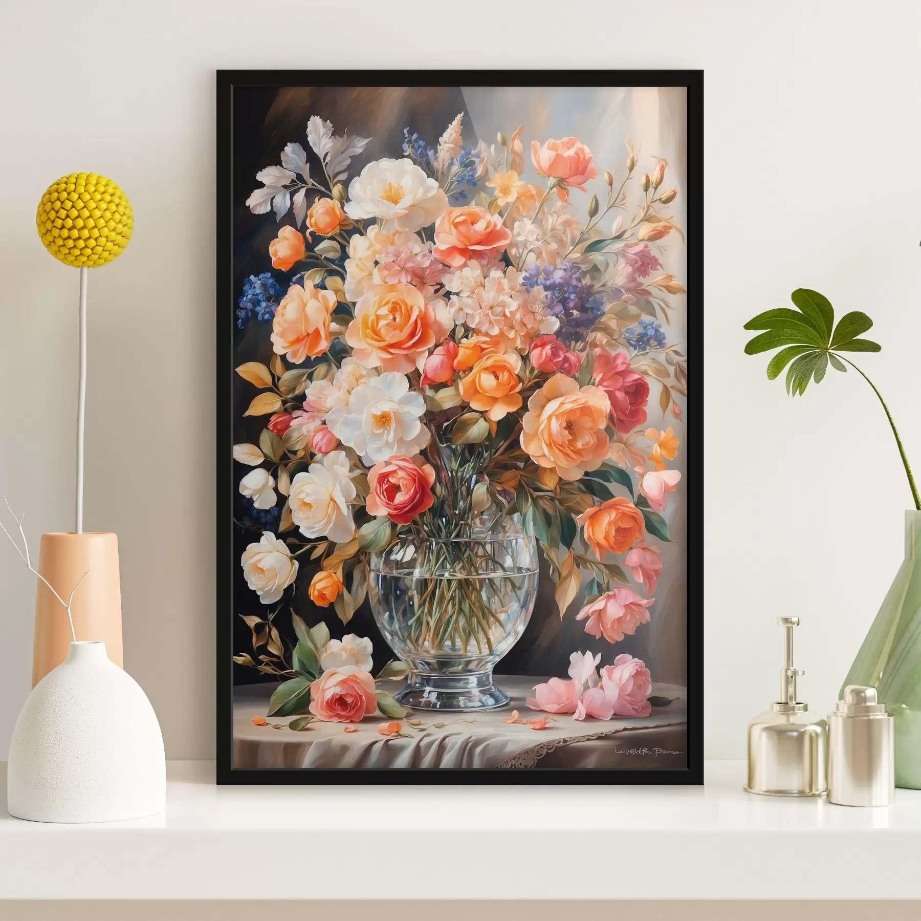 Fotobehang Boeket bloemen in transparante vaas f41509