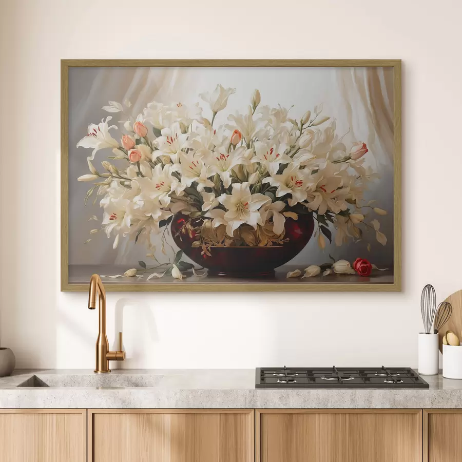 Fotobehang Boeket bloemen in rode volumetrische vaas f41510