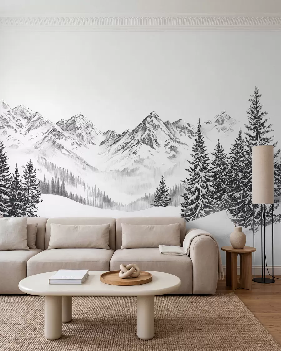 Fotobehang Schets van een Alpenwinter w02352