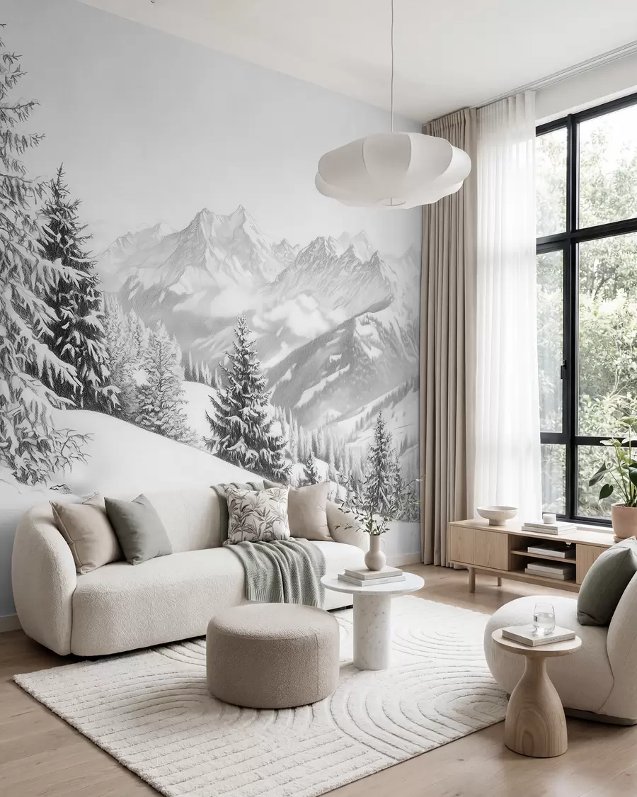Fotobehang Uitzicht op besneeuwde bergen w02353