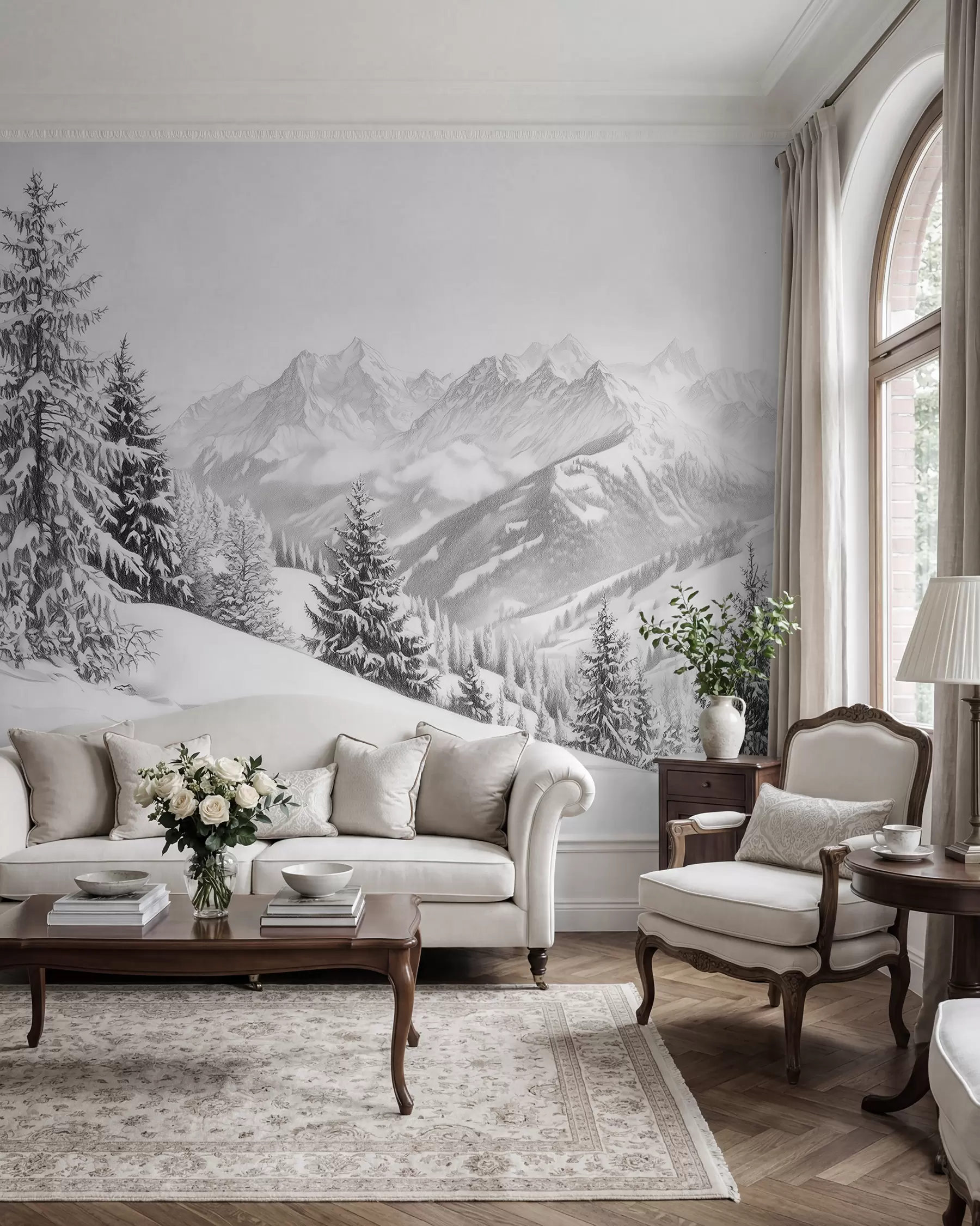 Fotobehang Uitzicht op besneeuwde bergen w02353