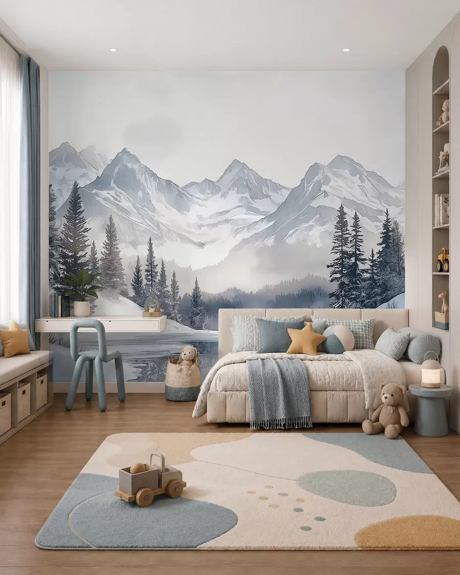 Fotobehang Sneeuwtoppen achter het meer w02357