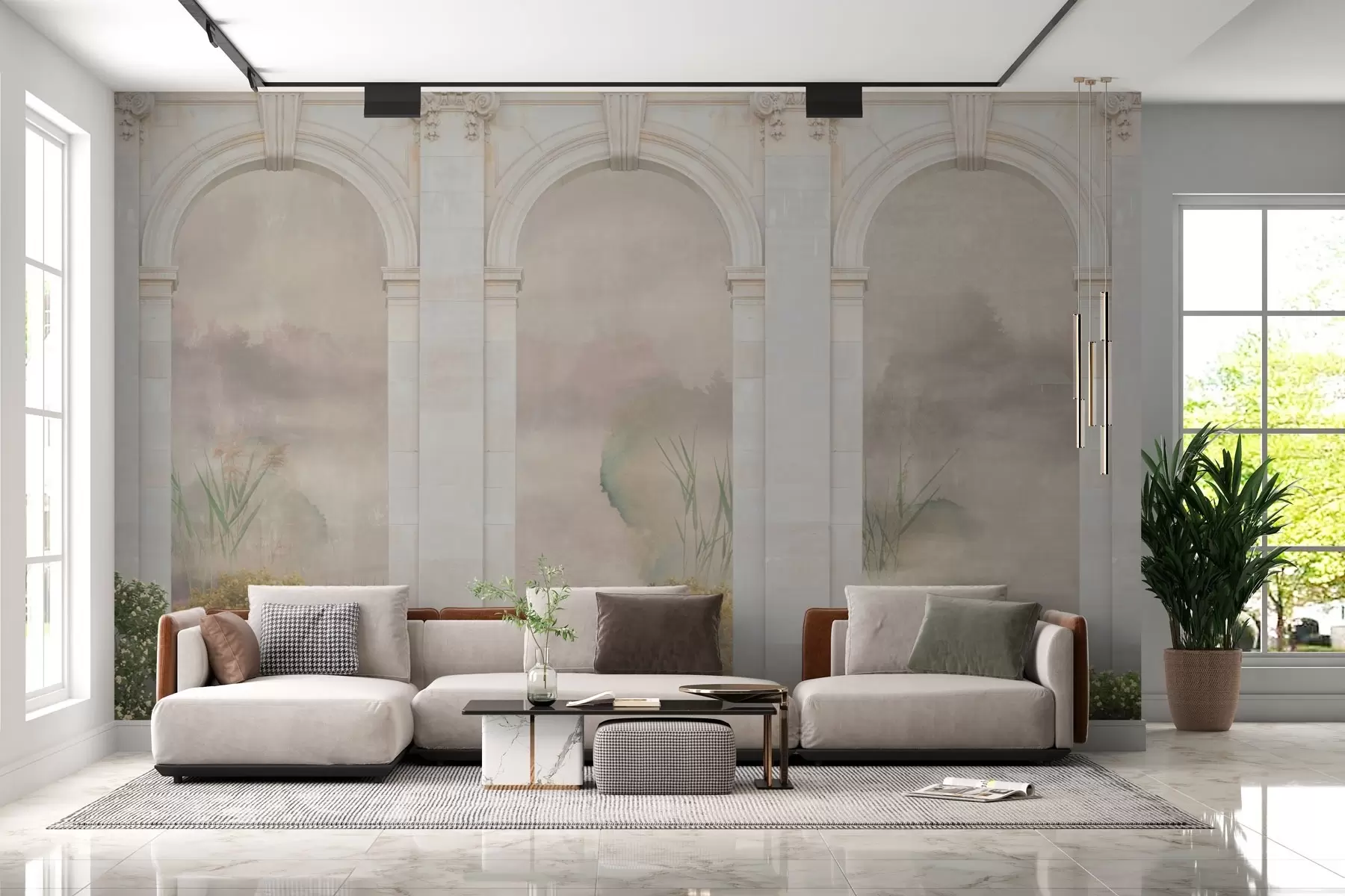 Fotobehang Lichtbogen met struiken en bloemen w02371v1