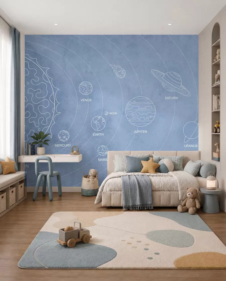 Fotobehang Blauwdruk van het zonnestelsel w02344v1