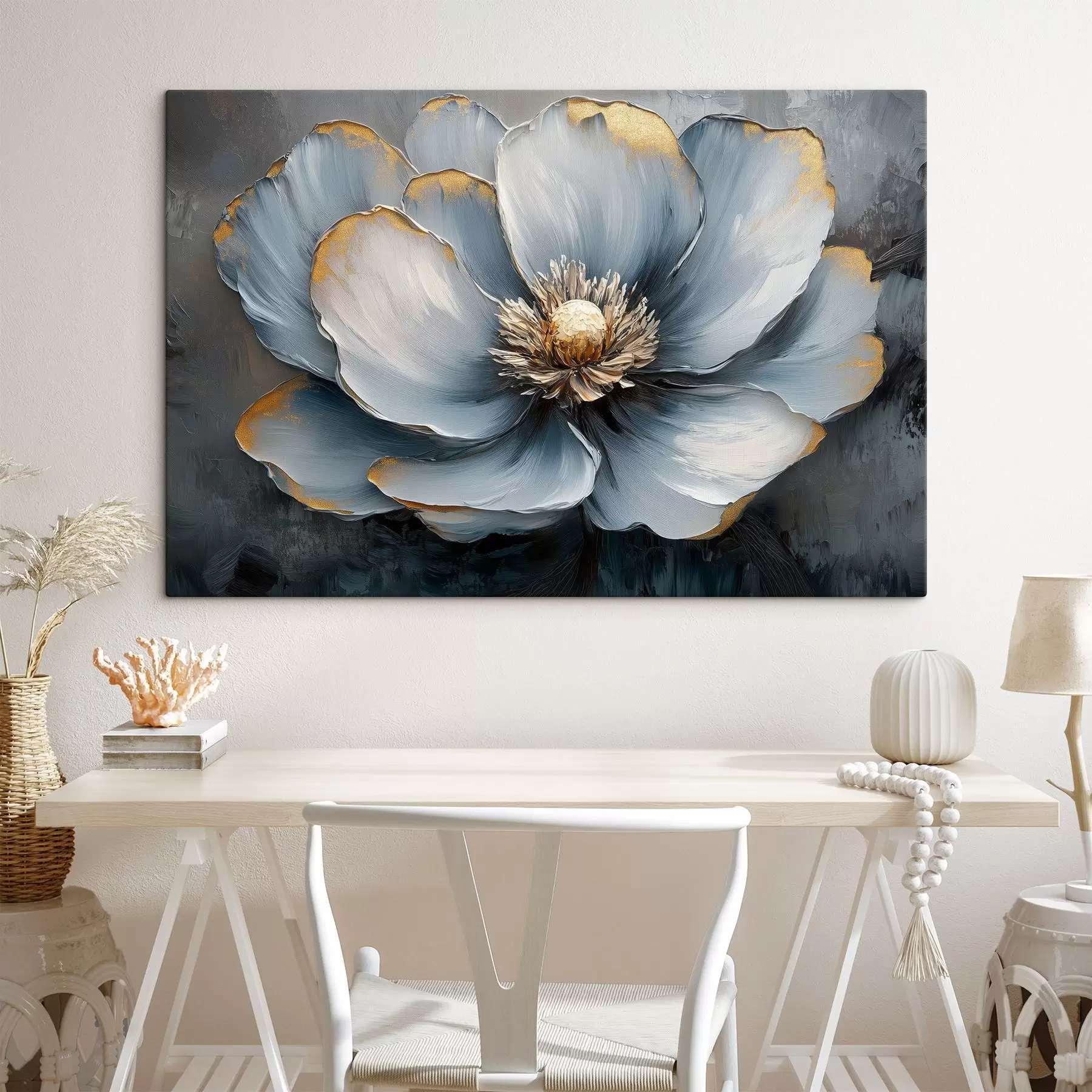 Fotobehang Een blauwe bloem in de stijl van olieverfstreken s41825