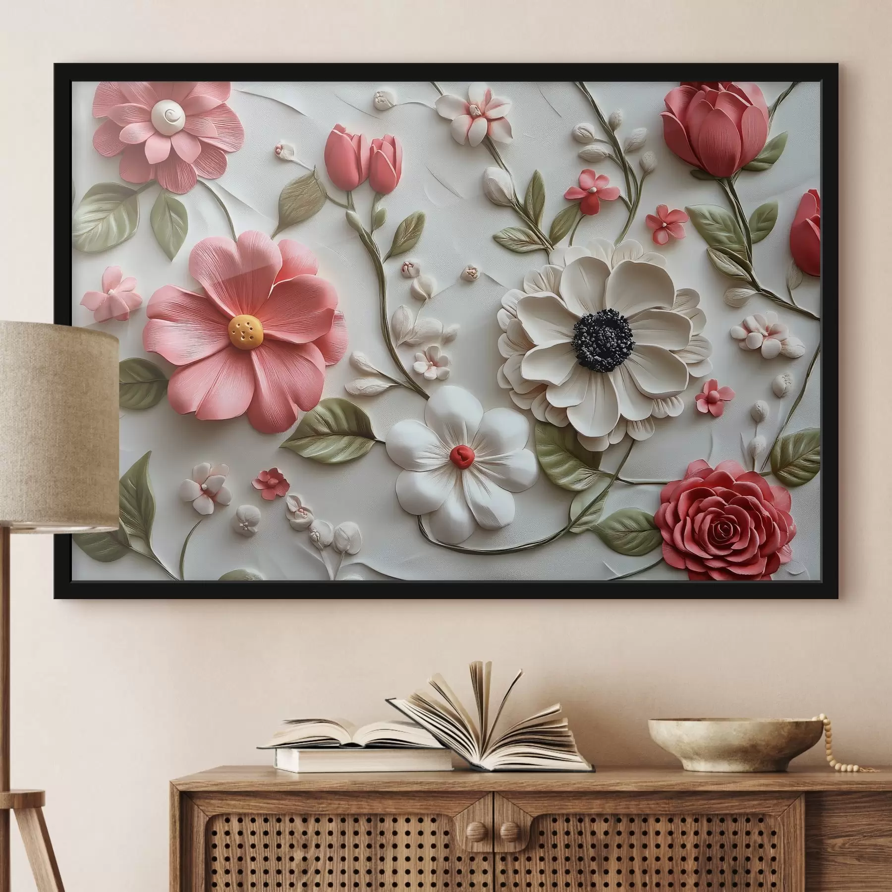 Fotobehang 3D compositie van bloemen, imitatie van gips f41868