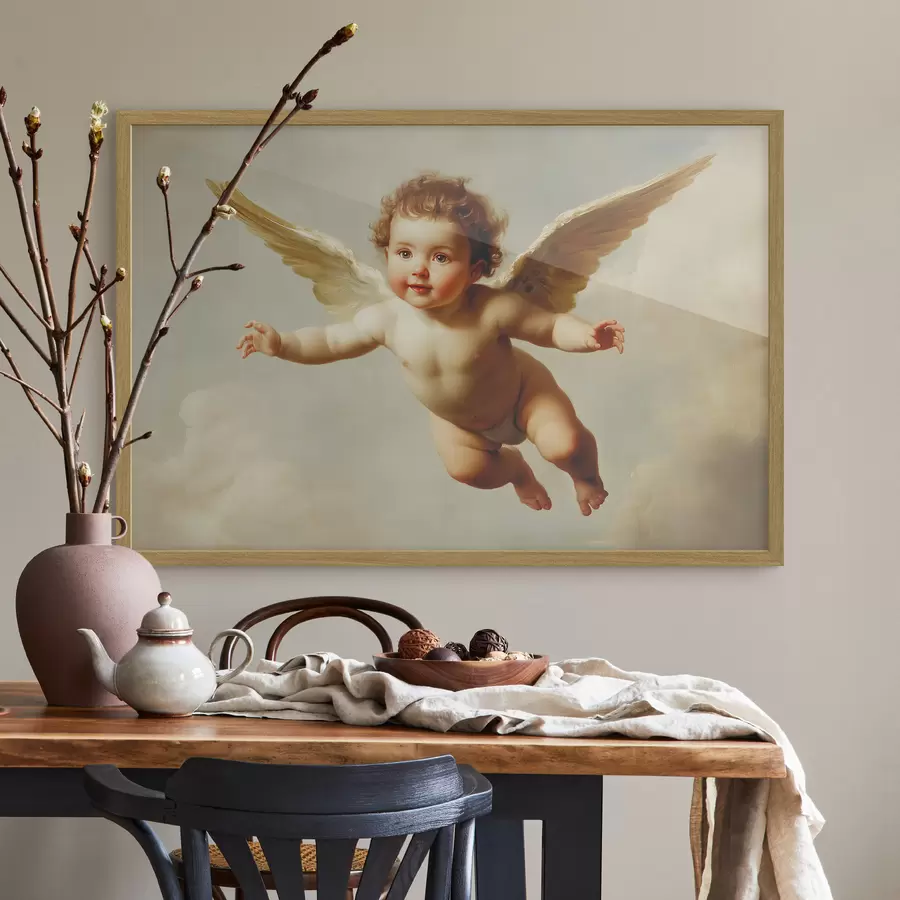 Fotobehang Engelachtige baby vliegend in de lucht in de stijl van schilderen f41876