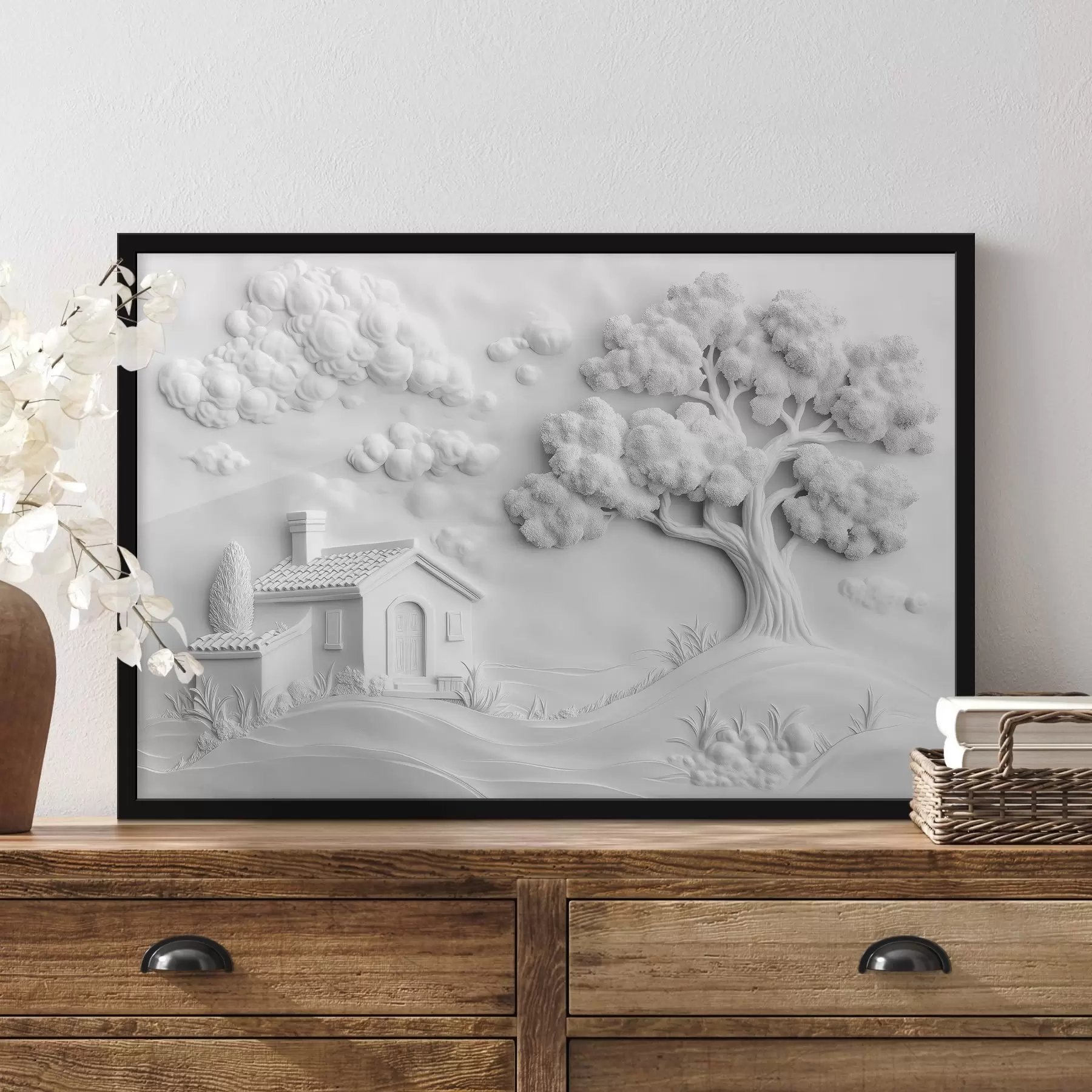 Fotobehang 3D imitatie van stucwerk van een huisje in het dorp f41878