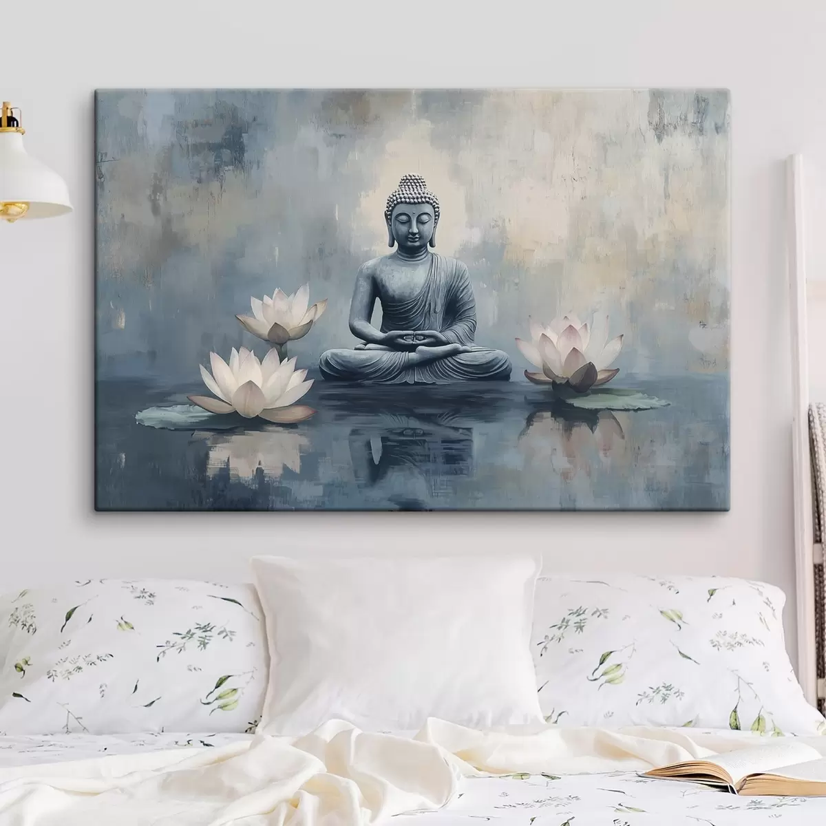  Schilderijen Mediterende Boeddha in het meer met lotussen, oosters, acrylstijl s41891