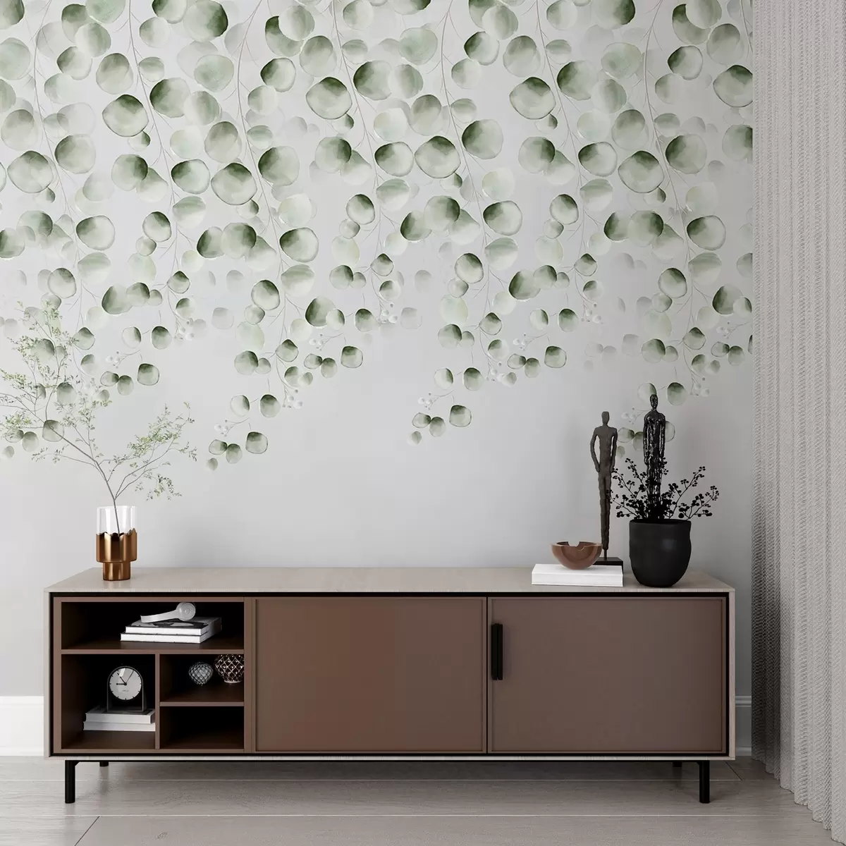 Fotobehang Groene bladeren bovenop w02390