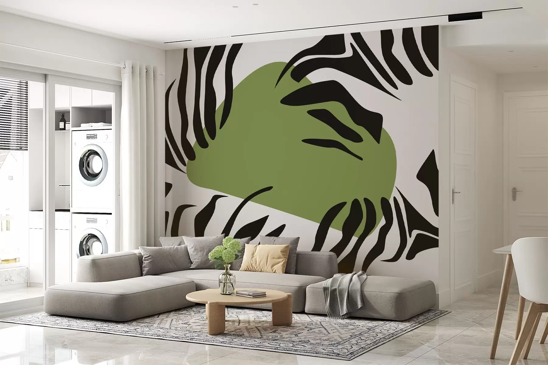 Fotobehang Strepen en groene vlek abstract w02378v2
