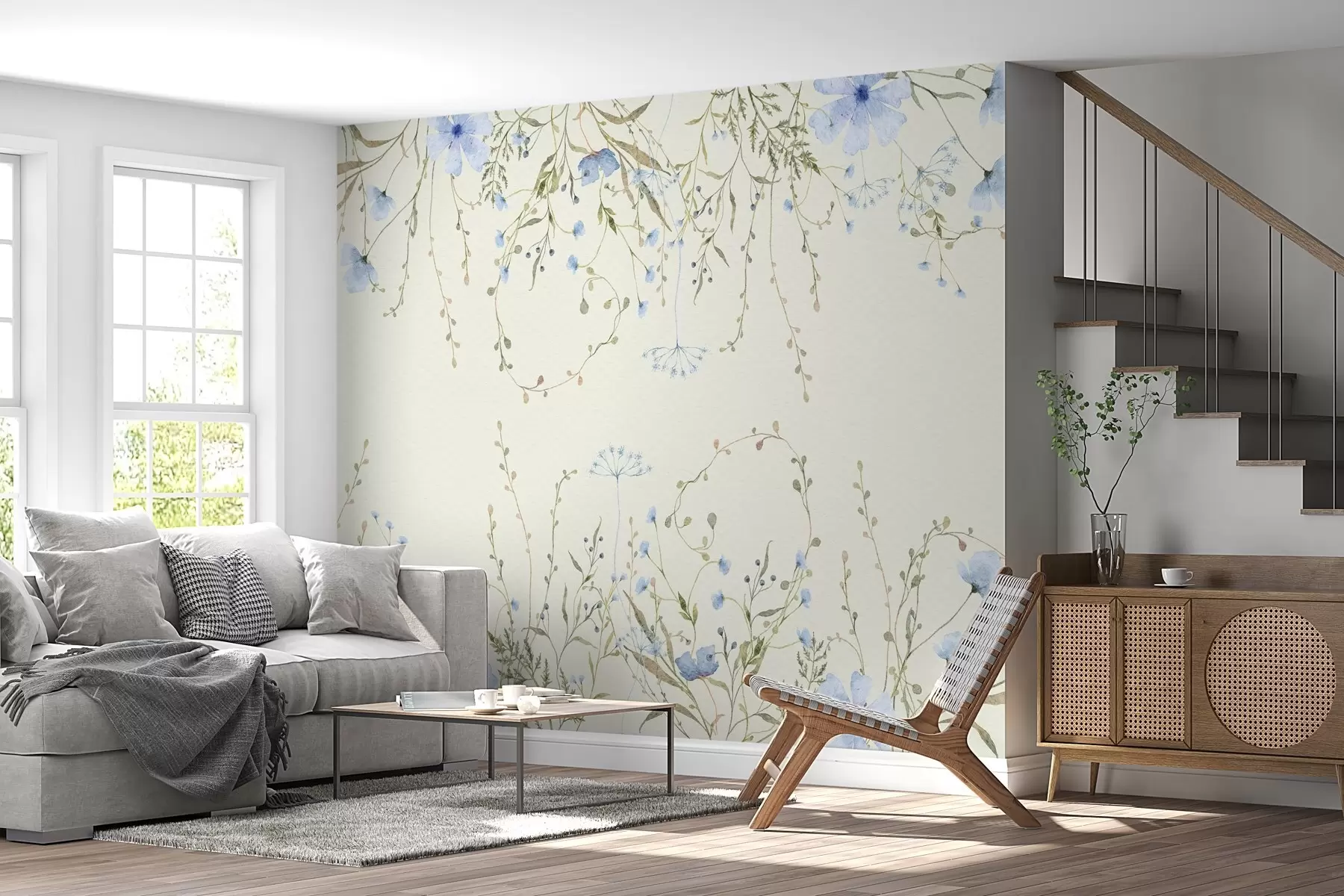 Fotobehang tere wilde bloemen op een melkachtige achtergrond  w02348
