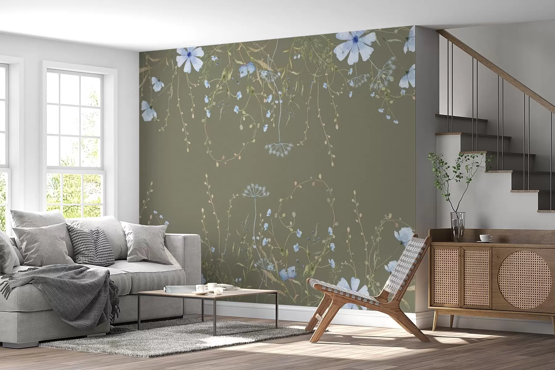 Fotobehang tere wilde bloemen op een donkere achtergrond  w02348v1