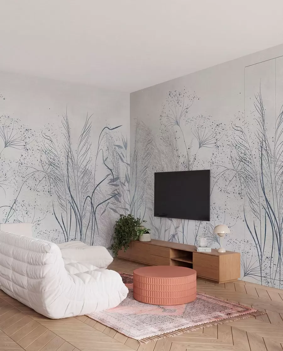 Fotobehang Botanisch lijnwerk in grijs w08441v1
