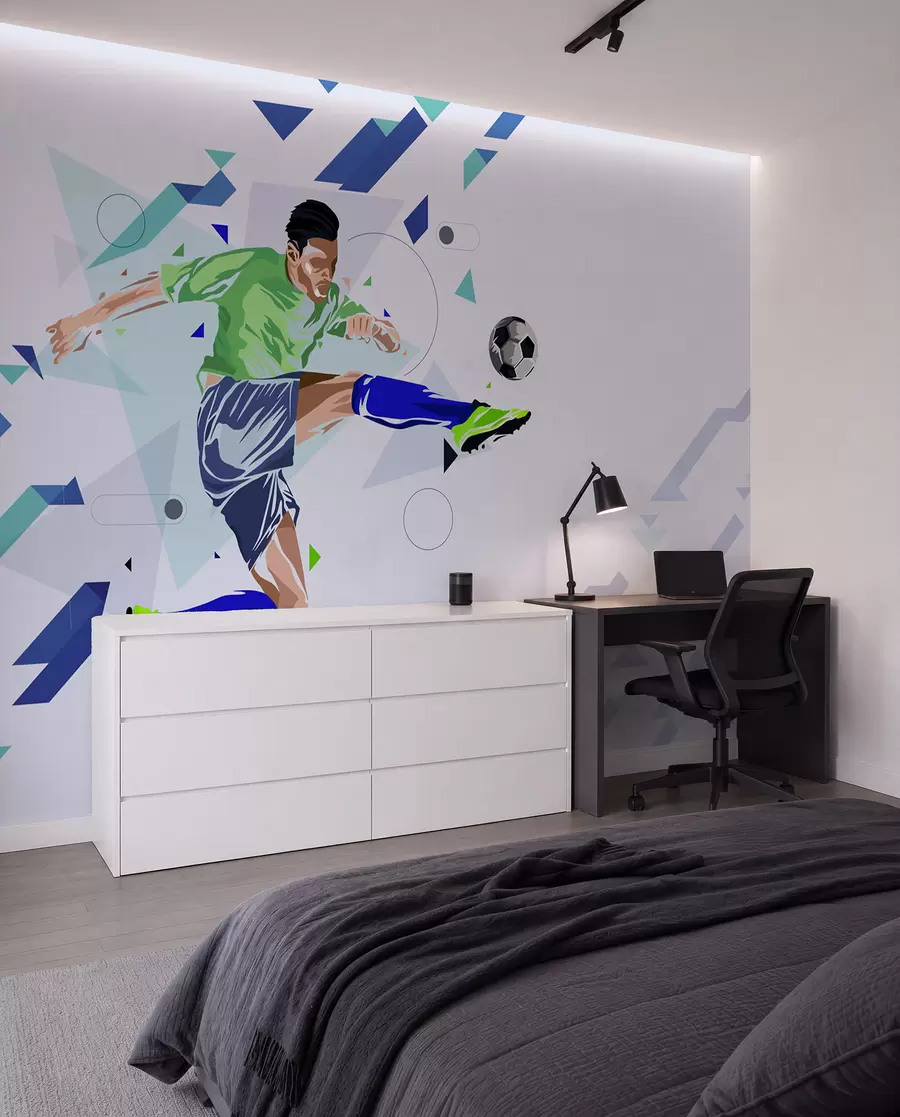 Fotobehang de voetballer die de bal trapt w02401