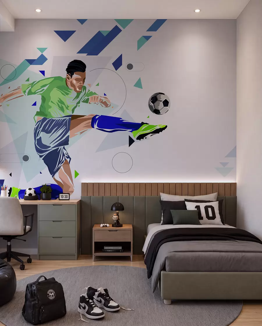 Fotobehang Vliegend voetbalschot w02401