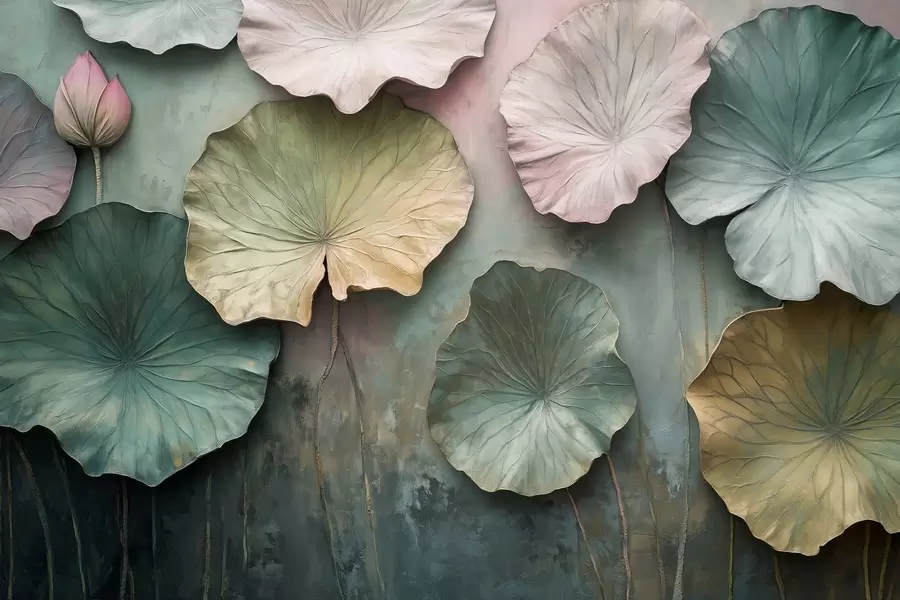 Fotobehang lotusbladeren in pastelstijl met volume-effect w02441
