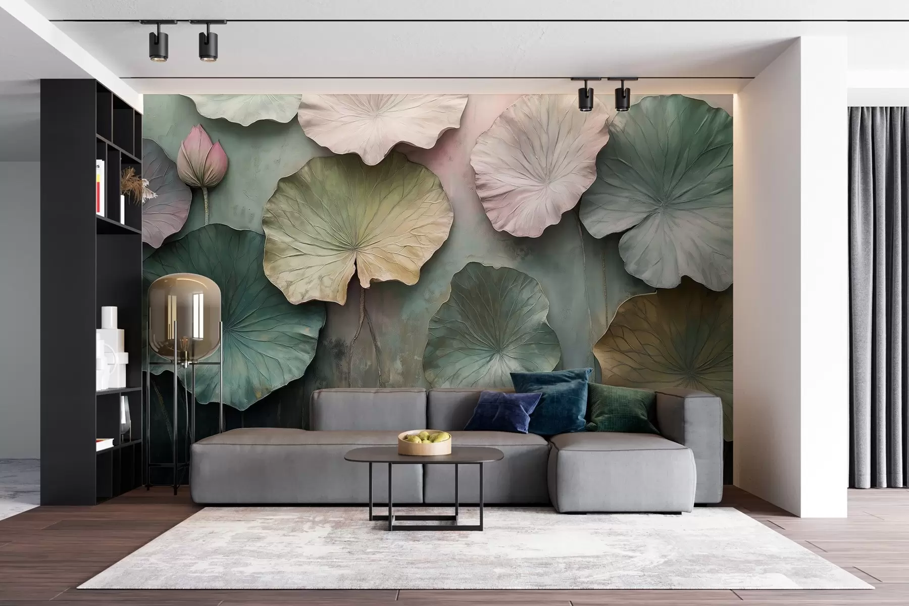 Fotobehang lotusbladeren in pastelstijl met volume-effect w02441