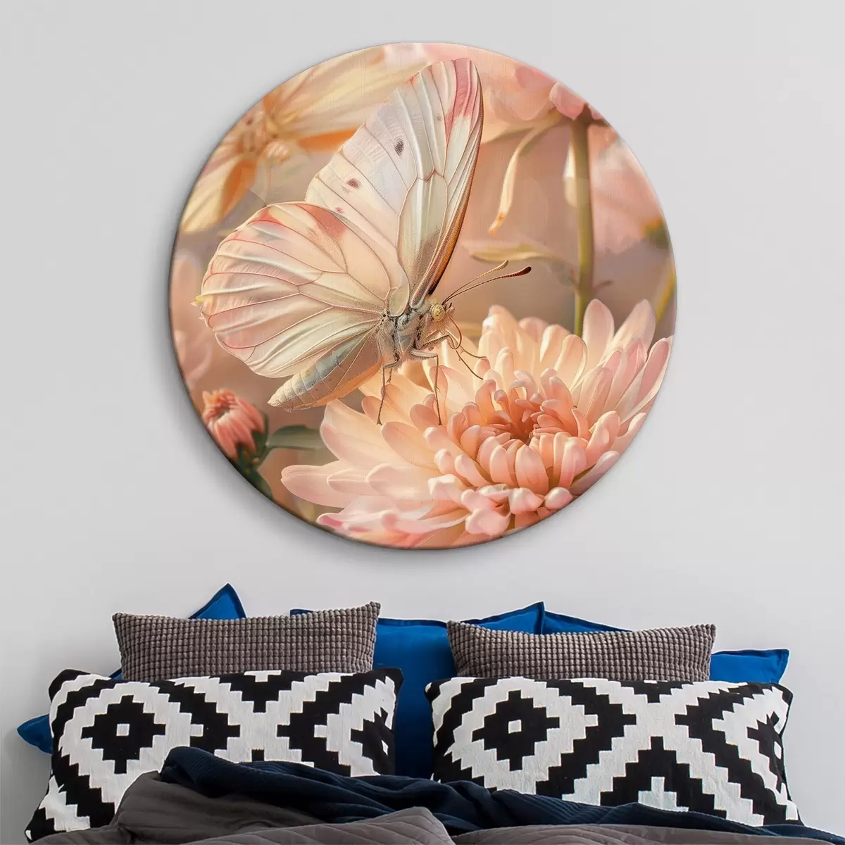 Ronde schilderijen Roze bloem en vlinder r39069