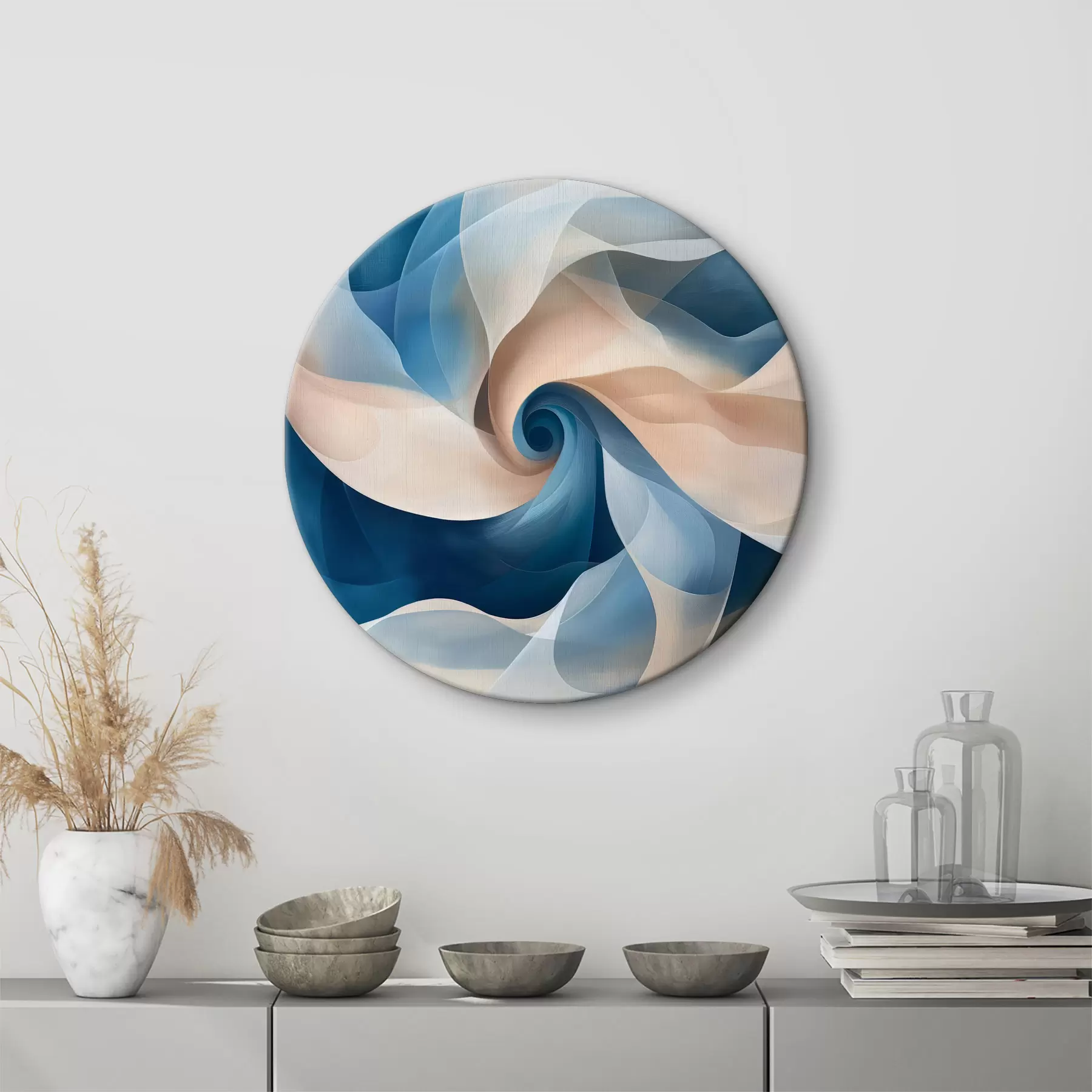  Schilderijen abstracte vortex beige-blauw r40249